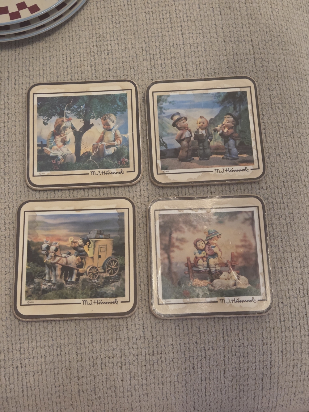 Hummel Decorative Ceramic Coasters Set - Beige/Tan Artwork